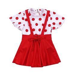 Babyhug Half Sleeves Frock Swimsuit Polka Dots Print - Red