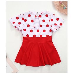 Babyhug Half Sleeves Frock Swimsuit Polka Dots Print - Red