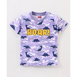 Babyhug Cotton Knit Half Sleeves Dino & Camouflage Printed T-Shirt - Purple & White
