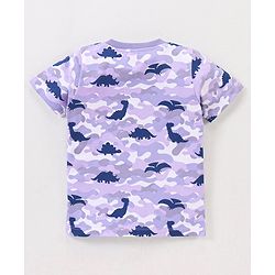 Babyhug Cotton Knit Half Sleeves Dino & Camouflage Printed T-Shirt - Purple & White