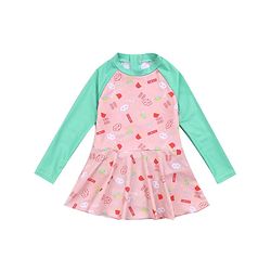 Babyhug Raglan Sleeves Frock Swimsuit Text Print - Pink & Green