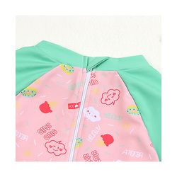 Babyhug Raglan Sleeves Frock Swimsuit Text Print - Pink & Green