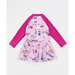 Babyhug Raglan Sleeves Frock Swimsuit Goggles Print - Pink