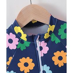 Babyhug Half Sleeves Frock Swimsuit Floral Print - Navy Blue