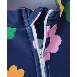 Babyhug Half Sleeves Frock Swimsuit Floral Print - Navy Blue