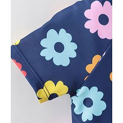 Babyhug Half Sleeves Frock Swimsuit Floral Print - Navy Blue