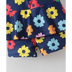 Babyhug Half Sleeves Frock Swimsuit Floral Print - Navy Blue