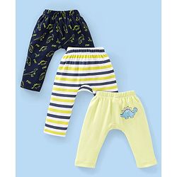 Babyhug Cotton Full Length Diaper Pants Dino Print Pack of 3 - Green