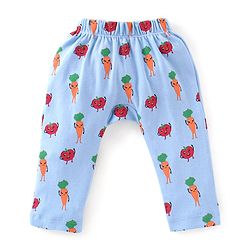 Babyhug Cotton Full Length Diaper Pants Tomato  Carrot Print & Stripes Pack of 3 - Red Blue & Green