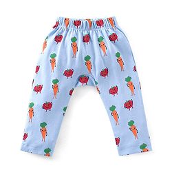 Babyhug Cotton Full Length Diaper Pants Tomato  Carrot Print & Stripes Pack of 3 - Red Blue & Green