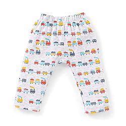 Babyhug Cotton Full Length Diaper Leggings Stripes & Train Print Pack of 3- Blue & White