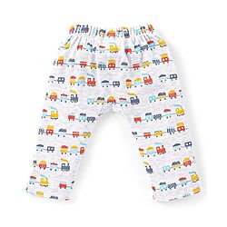 Babyhug Cotton Full Length Diaper Leggings Stripes & Train Print Pack of 3- Blue & White