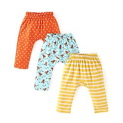 Babyhug Cotton Knit Full Length Diaper Pants Rocket Print Pack of 3 - Yellow Blue & Orange