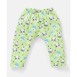 Babyhug Cotton Full Length Diaper Pants Striped & Wild Animal Print Pack Of 3 - Blue & Green