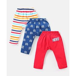Babyhug Cotton Full Length Stripe Diaper Leggings Pack of 3 - Multicolor