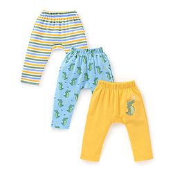 Babyhug Cotton Full Length Diaper Pants Croc Print Pack of 3 - Yellow & Blue
