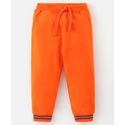 Babyhug 100% Cotton Knit Raglan Sleeves T-Shirt & Lounge Pant With Tiger Embroidery - Orange & White