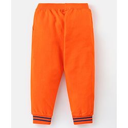 Babyhug 100% Cotton Knit Raglan Sleeves T-Shirt & Lounge Pant With Tiger Embroidery - Orange & White