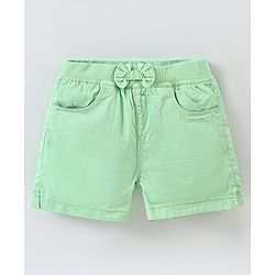 Babyhug 100% Cotton Mid Thigh Length Solid Shorts with Bow Applique - Light Green
