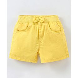 Babyhug 100% Cotton Mid Thigh Length Solid Shorts with Bow Applique - Yellow