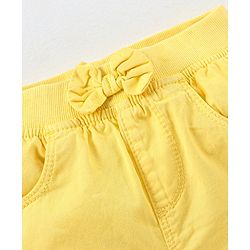 Babyhug 100% Cotton Mid Thigh Length Solid Shorts with Bow Applique - Yellow