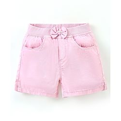 Babyhug 100% Cotton Mid Thigh Length Solid Shorts with Bow Applique - Yellow