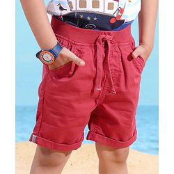 Babyhug 100% Cotton Mid Thigh Length Soilid Colour Shorts - Red