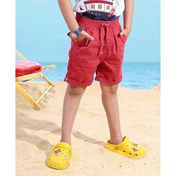 Babyhug 100% Cotton Mid Thigh Length Soilid Colour Shorts - Red