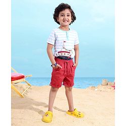 Babyhug 100% Cotton Mid Thigh Length Soilid Colour Shorts - Red