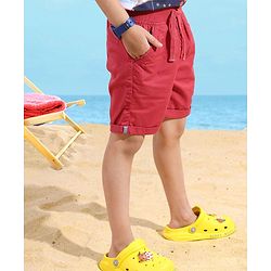 Babyhug 100% Cotton Mid Thigh Length Soilid Colour Shorts - Red