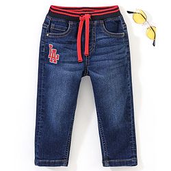 Babyhug Cotton Full Length Stretchable Denim Jeans Text Print - Blue