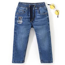 Babyhug Cotton Full Length Stretchable Denim Jeans Text Print - Blue