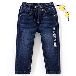Babyhug Cotton Full Length Stretchable Denim Jeans Text Print - Dark Blue