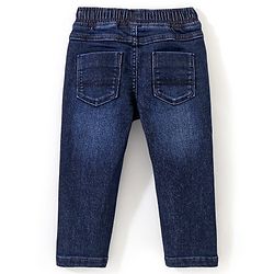 Babyhug Cotton Full Length Stretchable Denim Jeans Text Print - Dark Blue