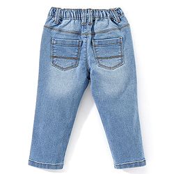 Babyhug Cotton Full Length Stretchable Denim Jeans Game Changer Text Print  With Mock Fly  - Blue