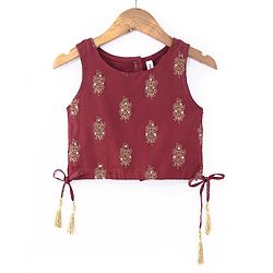 Babyhug Sleeveless Choli With Lehenga And Dupatta Floral Print- Maroon