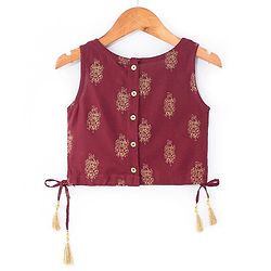 Babyhug Sleeveless Choli With Lehenga And Dupatta Floral Print- Maroon