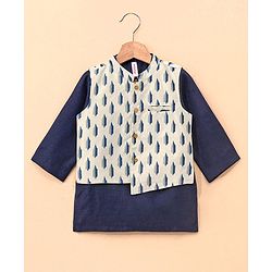 Babyhug 100% Cotton Flex Full Sleeves Kurta Pyjama Set with Waistcoat - Blue