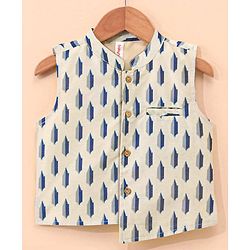 Babyhug 100% Cotton Flex Full Sleeves Kurta Pyjama Set with Waistcoat - Blue
