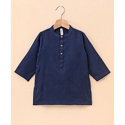 Babyhug 100% Cotton Flex Full Sleeves Kurta Pyjama Set with Waistcoat - Blue