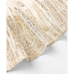 Babyhug Half Sleeves Brocade Choli & Pleated Foil Print Lehenga With Dupatta Set - Off White & Pink