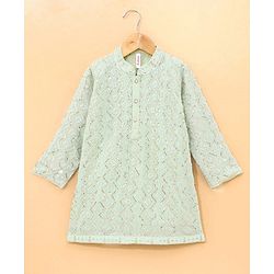 Babyhug Cotton Full Sleeves Georgette Embroidered Kurta With Solid Pyjama Set- Mint Gren