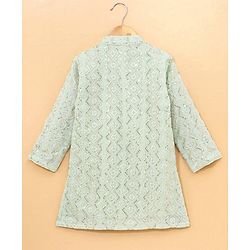 Babyhug Cotton Full Sleeves Georgette Embroidered Kurta With Solid Pyjama Set- Mint Gren