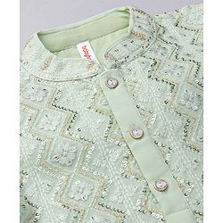 Babyhug Cotton Full Sleeves Georgette Embroidered Kurta With Solid Pyjama Set- Mint Gren