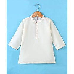 Babyhug Full Sleeves Dobby Solid Kurta and Pyjama Set with Printed Jacket - Cream