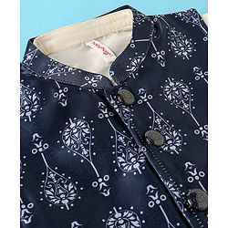 Babyhug Full Sleeves Dobby Solid Kurta and Pyjama Set with Printed Jacket - Cream