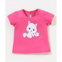 Babyhug 100% Cotton Half Sleeves Tee With Kitty Graphics- Pink