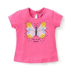 Babyhug 100% Cotton Knit Half Sleeves Butterfly Graphic T-Shirt - Pink