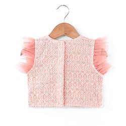 Babyhug Frill Sleeves Embroidered Overlap Choli With Net Lehenga  and Dupatta - Coral