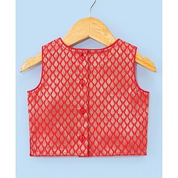 Babyhug Sleeveless Brocade Choli With Chanderi Butti Lehenga And Dupatta Set- Off White & Red